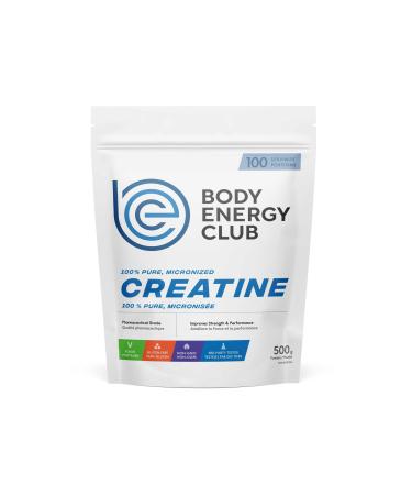 Body Energy Club Creatine Monohydrate Powder - Pure Vegan Creatine for Enhanced Muscle Growth Strength and Energy - Improve Workout Performance and Recovery - 500g