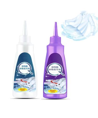 Active Enzyme Clothing Stain Remover - White Shirt Guardian Active Enzymatic Laundry Cleaning Stubborn Stains Cleaner Clothes Oil Stain Remover Clothing Quick Laundry Dry Cleaner (White + Purple)