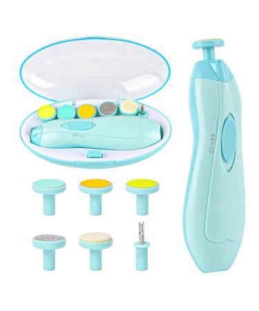 Baby Nail Trimmer Electric, Lupantte Safe Baby Nail File, Baby Nail Clippers with Light and 6 Grinding Pads for Newborn Infant Toddler or Adults Toes and Fingernails, Kids Nail Care, Polish and Trim Green