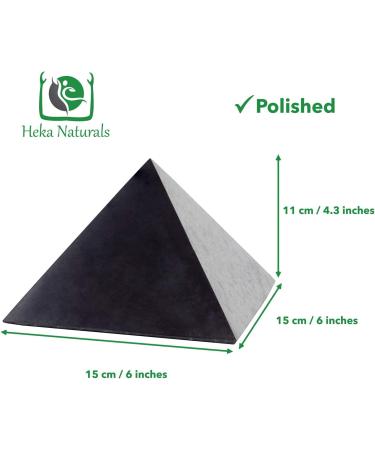 Heka Naturals 15cm Polished Shungite Pyramid | Black Stone Crystal for Home/Office Decor - Chakra Healing Meditation | 6 inch - Buy Online on SooperMarket.com