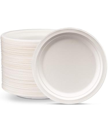 100% Compostable 9 Inch Heavy-Duty Paper Plates 125 Pack Eco-Friendly Disposable Sugarcane Plates 9'' Round 125 Count - White