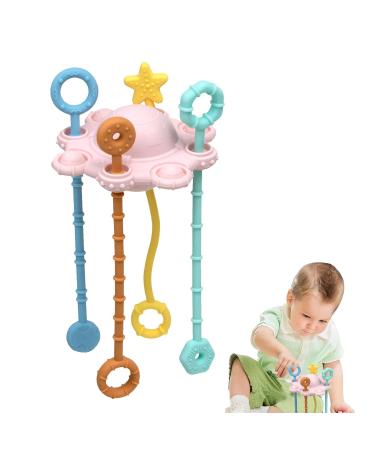 Calakono Spinner Sensor Toy for Toddlers | Safe Montessori Pull String Activity Toys for Travel | Child-Friendly Sliding and Dragging Toys in Pink - Buy Online on SooperMarket.com