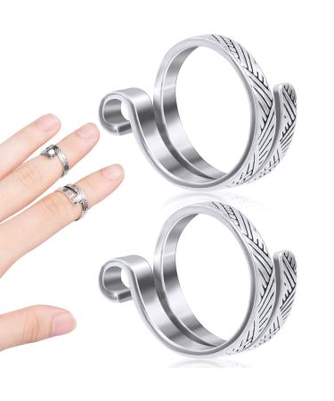 ANCIRS 2 Pack Knitting Crochet Loop Ring for Fingers Adjustable Crochet Tension Ring Metal Open Yarn Guide Finger Holders Knitting Thimbles for Crochet- Silver 2 Silver