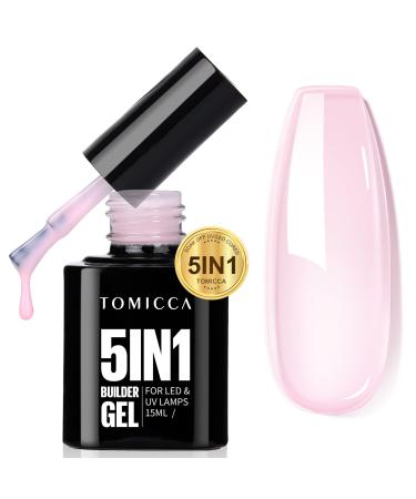 TOMICCA 5 in 1 Builder Nail Gel- 15ML Builder Base Strengthening Light Pink Nail Gel for Hard Strong Nails Tips & Extensions UV Nail Gel Polish for Nails Repair Nail Art Decoration Easy to Shape