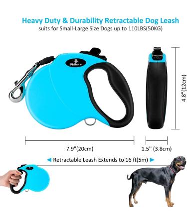 Philorn 5m Retractable Dog Leash - Flexible One-Button Blocking Non-Slip Handle Reflective & Safe for Medium to Large Dogs (Up to 50kg) - Blue Color - Buy Online on SooperMarket.com