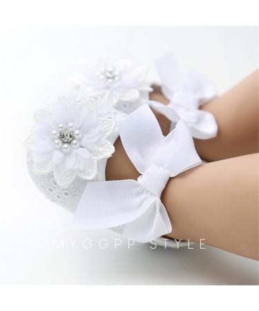 TMEOG 2 x Toddler Flower Shoes with Headband | Non-Slip Soft Baby Girl Shoes for Special Occasions | Size 12-18 Months | Christening, Wedding, Party - White - Buy Online on SooperMarket.com