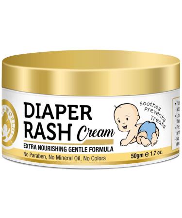 Mom & World Baby Diaper Rash Cream 50g - with Shea Butter  Moroccan Argan Oil  Aloevera - No Parabes  Mineral Oil  Colors - Extra Nourishing Gentle Formula