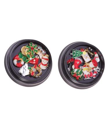LEORX 2 Box Christmas Nail Jewelry 3D Colorful Metal Nail Studs Rhinestone Nails Art Decoration for Women Girls