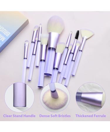 HEYMKGO 12pcs Professional Makeup Brushes Set with Transparent Handles - Ideal for Foundation, Blending, and Eyeshadow - Purple Triangle Puff Included - Buy Online on SooperMarket.com