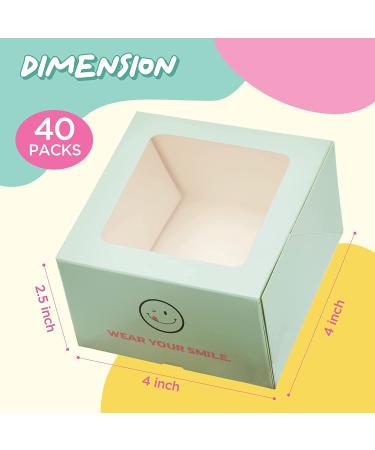 40-Pack 4x4x2.5inch Smiley Bakery Boxes with Window for Cupcakes, Donuts, Cookies - Mint Pastry, Baking, Takeout Container - Ideal for Chocolate Strawberries, Muffins, Candy, and Pie - Buy Online on SooperMarket.com