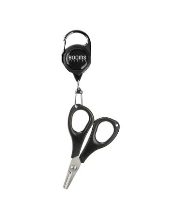 Booms Fishing S01 Fishing Scissors for Braided Line, Fishing Line Cutter Saltwater and Freshwater, Fishing Serrated Shears with Retractor or Split Ring Function Black With Retractor