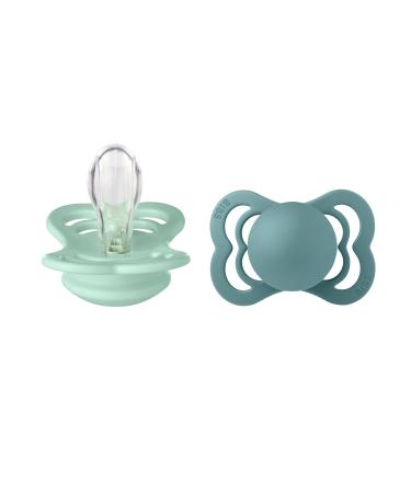 BIBS Supreme Baby Pacifier 2-Pack | Made in Denmark | BPA Free Dummy Soother Symmetrical Nipple. Silicone Size 1 (0-6 Months) Nordic Mint / Island Sea