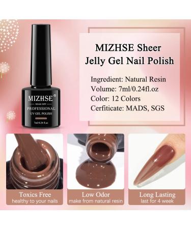 MIZHSE 12 Pcs Jelly Gel Nail Polish Kit - Clear Translucent Summer Gel Polish Set for Sheer Manicure - UV LED Soak Off Varnish for Home Salon - Buy Online on SooperMarket.com