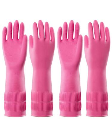 Geynutaly 2 Pairs Dishwashing Cleaning Rubber Gloves Reusable Waterproof Kitchen Gloves Non- L