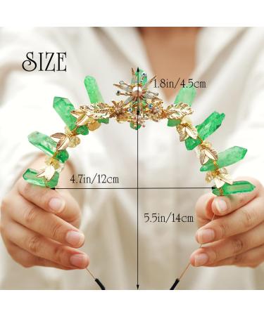 Green Quartz Crown Tiara Headband | Gold Leaf Woodland Fairy Hairband - Buy Online on SooperMarket.com