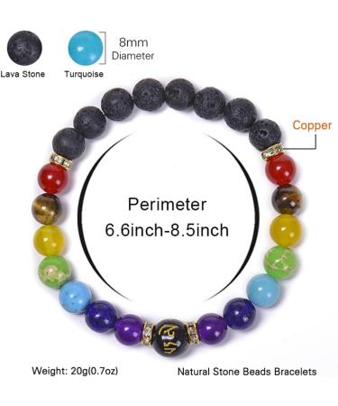 7 Chakra Healing Bracelet Real Stones Healing Bracelet With Seven Chakra Plant pattern Good Luck Bracelets Health Bangle Lymphatic Drainage 8mm Lava Rock Beaded Handmade Teens Girls Boys 1Pcs-D - Buy Online on SooperMarket.com