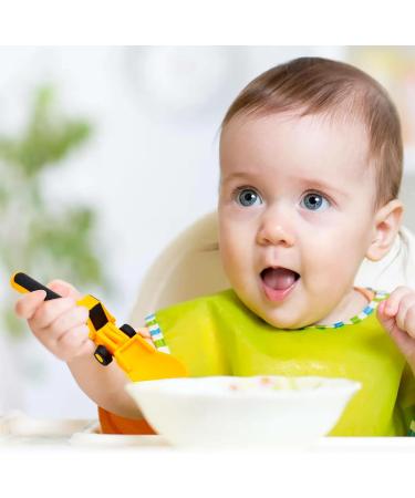 Bezavea Kids Construction Themed Cutlery Set - 3Pcs Toddler Fork and Spoon Utensil Set in Yellow | Perfect Gift for Boys and Girls - Buy Online on SooperMarket.com