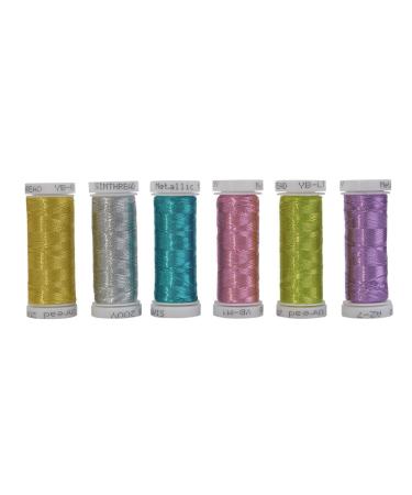 Simthread 6 Assorted Colors Metallic Machine/Hand Embroidery Thread 200 Yards Ea for Janome Brother Pfaff Babylock Singer Bernina Husqvaran & Most Home Embroidery Machines Special Embroidery Designs 6 Colors