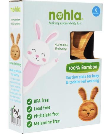 Nohla Baby Weaning Suction Plate - Billie the Bunny - Cherry - 100% Bamboo & FDA Silicone - Spill-Proof Base - BPA-Free - Ideal for 6 Months - Buy Online on SooperMarket.com