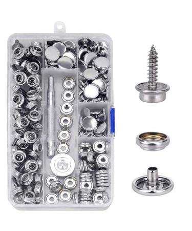 CENOZ 150 PCS Canvas Snap Kit Tool  Metal Screws Snaps Marine Grade 3/8 Socket Stainless Steel Boat Canvas Snaps with 2 PCS Setting Tool for Boat Cover Furniture (150 PCS) Silvery