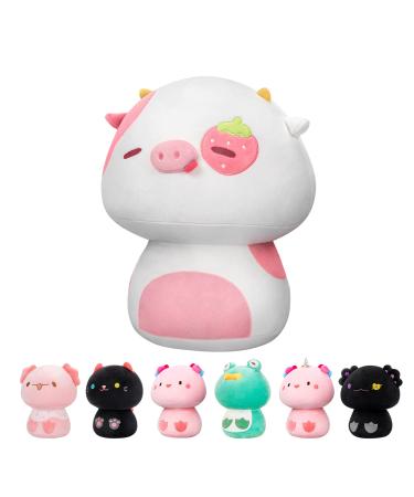 Mewaii 14'' Soft Strawberry Cow Pillows Mushroom Stuffed Animal Plush Plushie Squishy Toy - White White Cow 14 Inch