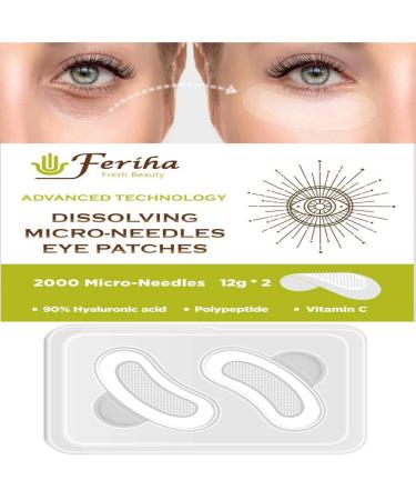 FERIHA Dissolving 2000 Microneedles Eye Patches  Vitamin C  Hyaluronic Acid & Peptides  Advanced BioActive Technology  Anti-Wrinkles Puffy Eyes  Dark Circles  INSTANT RESULT (2 x Pairs)