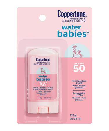Coppertone Waterbabies Baby Sunscreen Stick SPF 50 Gentle and Hypoallergenic Sunscreen for Babies Water Resistant Baby Stick Sunscreen Octinoxate and Oxybenzone Free 13.9g SPF 50 - Stick Sunscreen 13.9 g (Pack of 1)