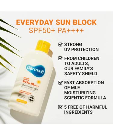 Derma B Everyday Sun Block Sunscreen SPF 50+ PA++++ 6.71 Fl Oz | Big Size Korean Sunscreen Lotion - Buy Online on SooperMarket.com