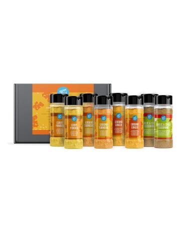 Amazon Brand - Happy Belly - Curry Mix Set of 8 (Turmeric Garlic and Chilli Ginger Curry Powder)