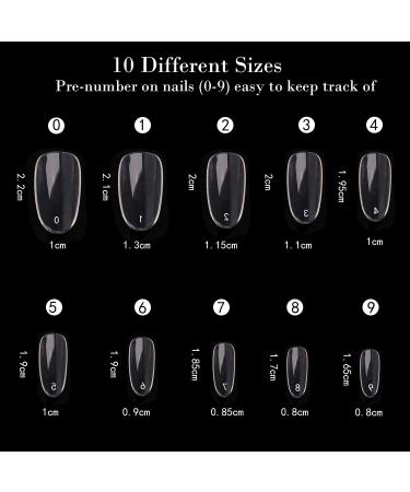 Noverlife 1200PCS Clear & Natural Round Acrylic Fake Nails - 10 Sizes Full Cover Short Oval False Nails for Nail Salon DIY Nail Design - Buy Online on SooperMarket.com