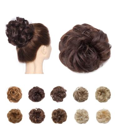 Updo Ponytail Hair Extensions Reddish Brown Messy Hair Scrunchies Hair Bun Extensions Curly Wavy Hairpieces for Women Hair Accessories 25 g Reddish Brown