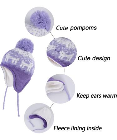 Toddler Winter Hat with Earflap for Boys and Girls - Deer-Purple (2-4 Years) - Buy Online on SooperMarket.com