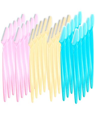 Ckanday 60 pieces eyebrow shaver shaver trimmer razor women men face razor with precision cover 3 colors blue yellow pink 60 pieces (1 Pack)