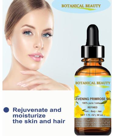 Evening Primrose Oil 100% Pure Natural - 1 Fl. oz | Virgin Cold Pressed Carrier Oil for Face Skin Hair & Nails - Rich in GLA | Botanical Beauty - Buy Online on SooperMarket.com