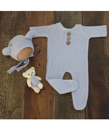 Zeroest Newborn Prince Photo Prop Set - Baby Photography Outfit with Bear Hat and Clothes in Light Blue - Buy Online on SooperMarket.com