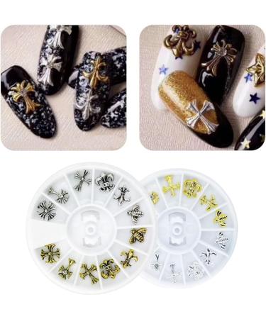 2 Boxes AB Nail 3D Art Accessories - 24 Pcs Mixed Sizes, Multi Shapes Manicure Decoration in Golden and Silver - Nail Face Makeup DIY Craft - Buy Online on SooperMarket.com