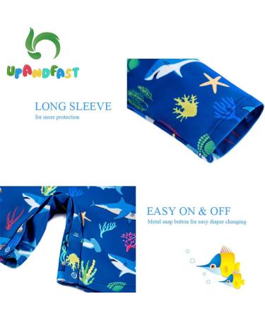 UPF 50+ Blue Shark Baby Swimsuit | Snap Bottom | 6-9 Months - Buy Online on SooperMarket.com