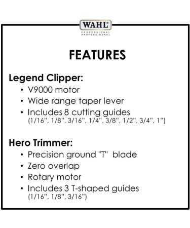 Wahl Professional 5-Star Barber Combo #56272 - 5-Star Legend Clipper and Hero T-Blade Trimmer Powerful V9000 Motor Clipper and Rotary Motor Barber Trimmer - Buy Online on SooperMarket.com