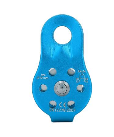 BOROCO Climbing Pulley Climbing Pulley 26KN Aluminum Alloy Heavy Duty Single Swivel Pulley for 12mm Rope Climbing Blue
