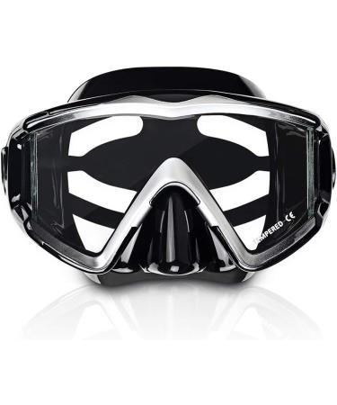 Adult Pano 3 Window Scuba Diving Mask - Anti-Fog Swim Goggles with Nose Cover | Tempered Glass Snorkel Dive Mask for Snorkeling, Freediving, Swimming - Black - Buy Online on SooperMarket.com
