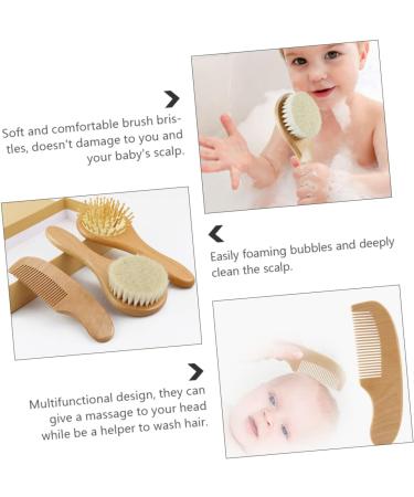 FRCOLOR 3pcs Bath Brush Set for Kids - Scalp Scrubber, Shower Comb, Body Scrub - Baby Hair Brush, Woolen Comb - Wooden Handle - Buy Online on SooperMarket.com