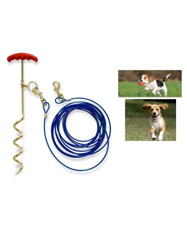 AL-FAHMI 30ft(9m) Heavy Duty Dog Tie Out Cable And Stake Out Dog Spiral In Ground Stake Puppy Pet Outdoor Tie Out Lead Leash (30FT Cable With Stake)