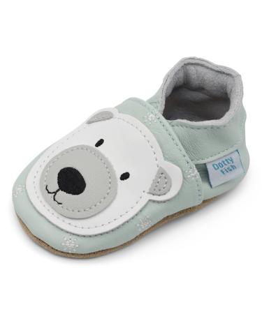 Dotty Fish Soft Leather Baby Shoes for Boys. Toddler Shoes. Non Slip. Animal Designs for Boys and Girls. 0-6 Months - 4-5 Years 2-3 Years Ice Blue Polar Bear