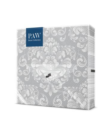 PAW - napkins 3 -layer (33 x 33 cm) I 20 pieces I Perfect for communion wedding confirmation and celebrations I paper napkins colorful with decorations I Special occasions ornaments silver i beautiful beautiful moments silver