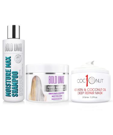 Purple Hair Mask - For Blonde, Platinum, Bleached, Silver, Gray, Ash & Brassy Hair, Moisturizing Shampoo, and Coconut Hair Mask Bundle - Paraben & Sulfate free, Cruelty-free & Vegan