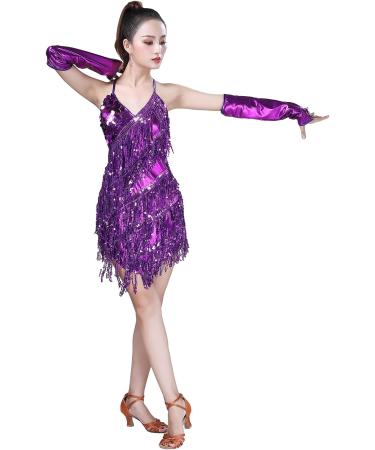 AFAVOM Sequins Tassel Latin Dance Dress for Women - Purple 1920s Flapper Cocktail Party Costume - Buy Online on SooperMarket.com