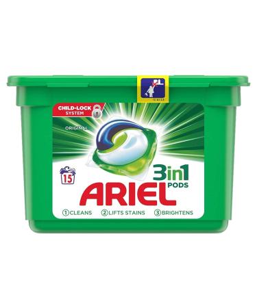 Ariel Original 3in1 Washing Liquid Capsules Detergent 15 Pods Original 15 Count (Pack of 1)