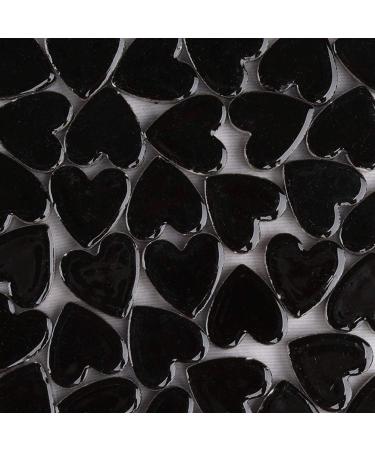 Mosaic Tiles - 48 Pieces Glass Mosaic Pieces Mosaic Chips Stained Glass Mosaic Textured Glass Mosaic for Decoration Craft DIY Art Projects Love Heart 2.2x2.3 cm - Black Black 200g