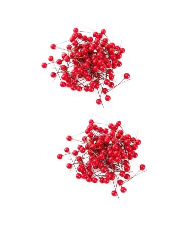HOMSFOU 600 Pcs Artificial Berries Holly Berries Branch Artificial Red Berry Stem Artificial Holly Berries Round Ball Christmas Decor Christmas Tree Decorations Wreath Foam Cherry