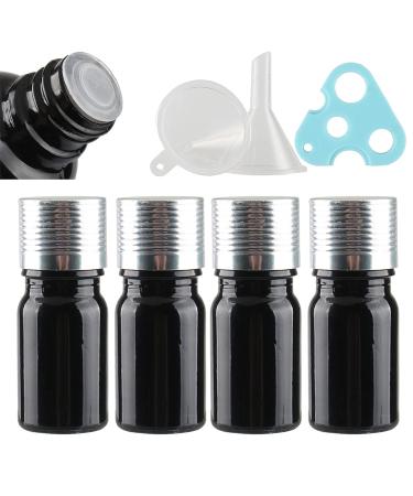 Tianzd 4 pieces empty small 5 ml gloss black glass bottles with sealed stopper silver aluminum screw cap glass bottle flasher etheric oil fragrance perfume massage aromatherapy silver 5ml